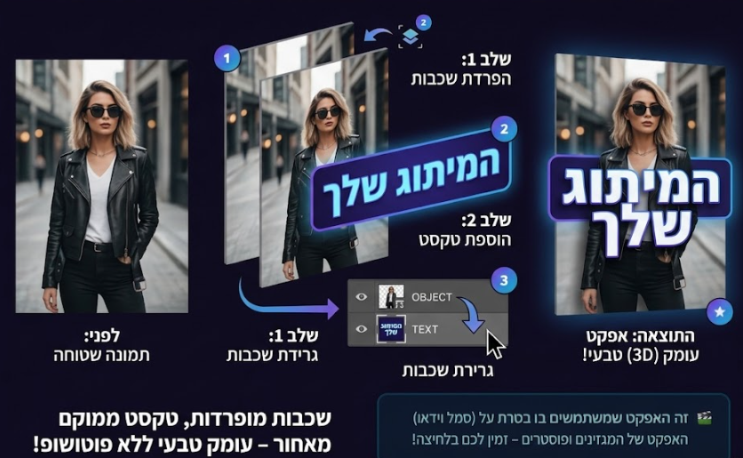 אפקט עומק תלת-ממדי — טקסט מאחורי אובייקט